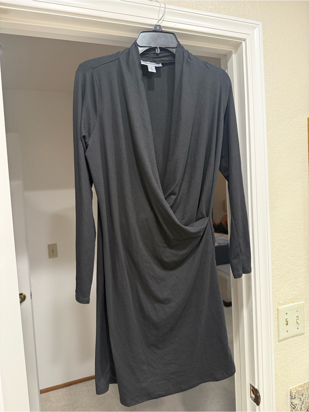 Motherhood Maternity - Short Black Draped Long-Sleeve Dress